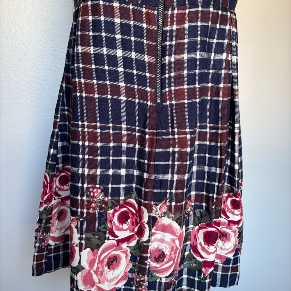 Xhilaration Navy Plaid Midi Dress with Pink Floral Design - Picture 13 of 14